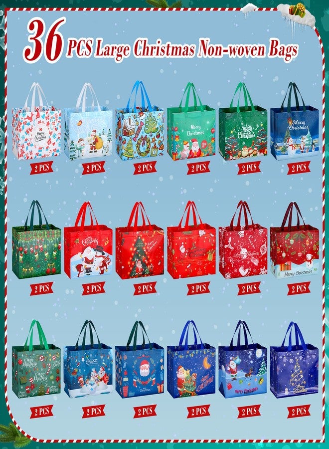 Macarrie 36 Pcs Christmas Gift Bag Large Holiday Tote Bags Reusable Christmas Shopping Totes with Handles Grocery Gift Wraps for Holiday Xmas Party Favors, 12.6'' x 9.84'' x 6.69'', 18 Styles - Image 3